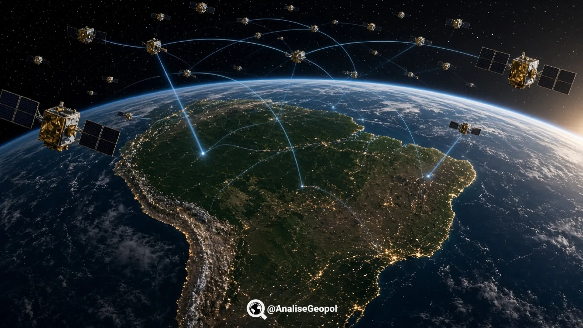Imagem ilustrativa da constelação de satélites brasileira BRASSAT.